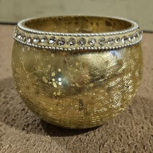 Nanette Lapore Crackled Glass Gold Sparkle Candle Holder
